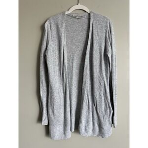 LOFT grey Knit Open Front‎ Sweater Pockets Cotton/Cashmere Blend; Size Medium
